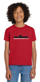 Child wearing a red t-shirt with image of Submarine Becuna in black and the text following in white "SUBMARINE BECUNA SS-319"