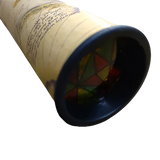 Close up of large pirate scope style kaleidoscope with "old world" map pattern