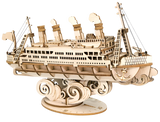 Assembled wooden cruise ship puzzle