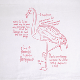 A simple illustration of a flamingo with facts about the creature written around its body.