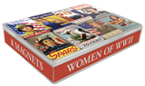 A magnet set of the different women that contributed to WWII. The box has illustrations of the many kinds of women and how they helped contribute.  There is text on the box that says, "8 magnets. Women of WWII."