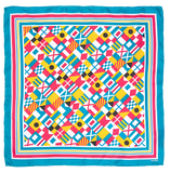 A folded-out neckerchief that has an array of different nautical signal flags.