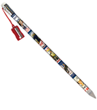 A jumbo pencil of different WWII posters. There is also a red pencil sharpener attached to it.