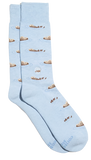A pair of socks. They are blue with illustrations of otters on them.