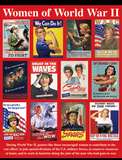 An illustration of different posters of women's involvement in the war. There is text at the bottom that reads, "During World War II, posters like these encouraged women to contribute to the war effort: to join special divisions of the U.S. military forces, to conserve resources at home, and to work in factories doing the jobs of the men who had gone to war."