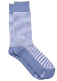 A pair of socks. They are blue with white stripes.