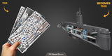 Model kit packaging with a hand holding it, showing the transformation into a submarine model.