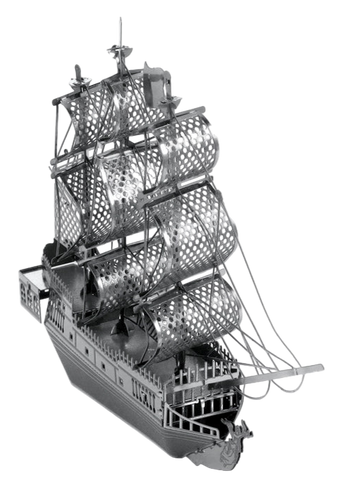 Metal model of a ship with multiple masts