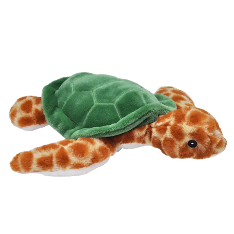 Orange and yellow turtle with green shell stuffed animal