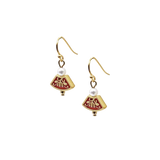 Gold earrings with red accents and pearls 