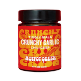 Jar of Crunchy Garlic Chili Crisp with red label 