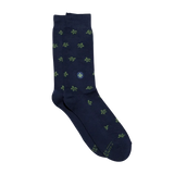 Navy sock with green turtle pattern