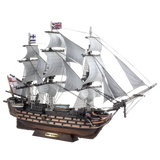 Model of HMS Victory ship with multiple masts and white sails