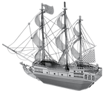 Metal model of a ship with multiple masts
