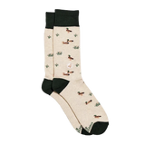 Pair of beige and green socks with duck pattern 
