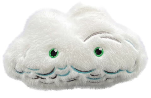 White cloud-shaped plush toy with green eyes 