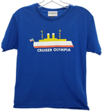 Royal blue youth t-shirt with image of Cruiser Olympia