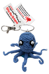 A string doll octopus. He is blue with black and white eyes. His tag states that his name is, "Otto the octopus." 