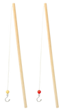 Two wooden toy fishing rods