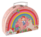 Children tin tea set case with fairy and unicorn design 