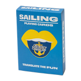 Sailing slang themed playing cards box. Blue with Lingo logo