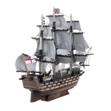 Model of HMS Victory ship from the back  with multiple masts and white sails