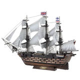Model of HMS Victory ship with multiple masts and white sails