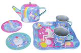 Children's unicorn-themed tea set with teapot, cups, and tray
