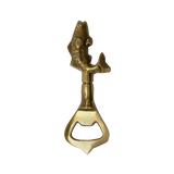 A brass bottle opener designed with a detailed fish figure at the top